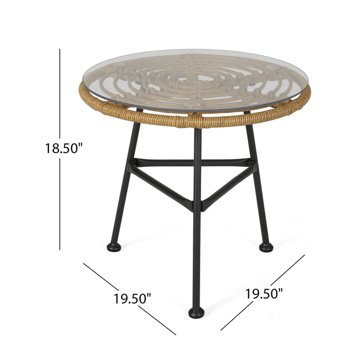 Petrichor Outdoor Side Table with Tempered Glass and Steel Frame