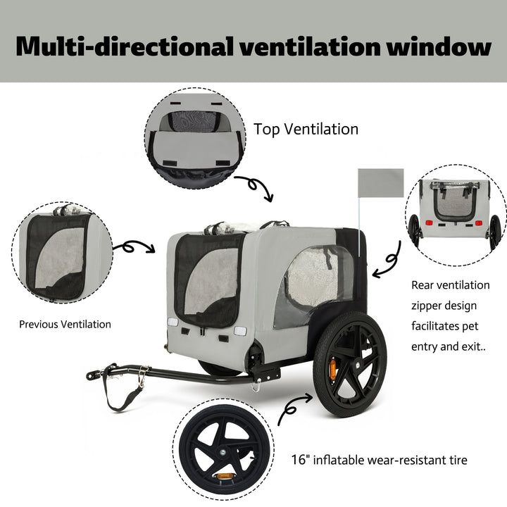 Outdoor Heavy Duty Collapsible Pet Bike Trailer with 16-Inch All-Terrain Wheels