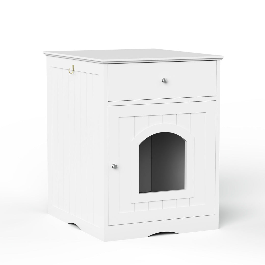 Cat Litter Box Enclosure With Drawer and Side Table