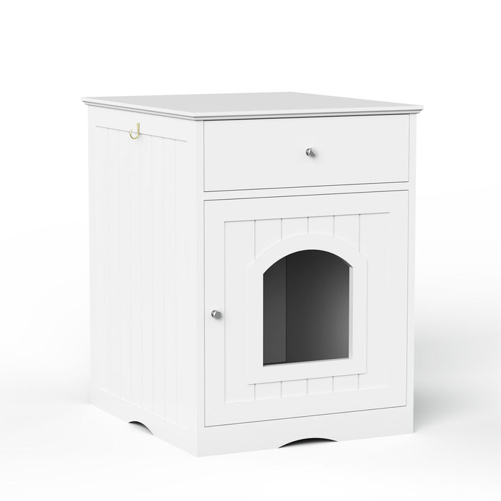 Cat Litter Box Enclosure With Drawer and Side Table