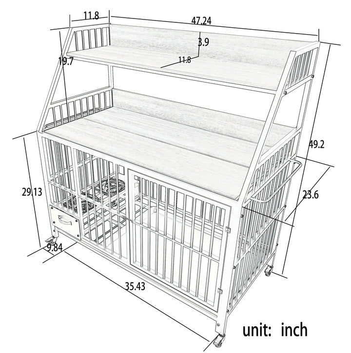 Large Pet Cage with Storage Rack and Stainless Steel Basins