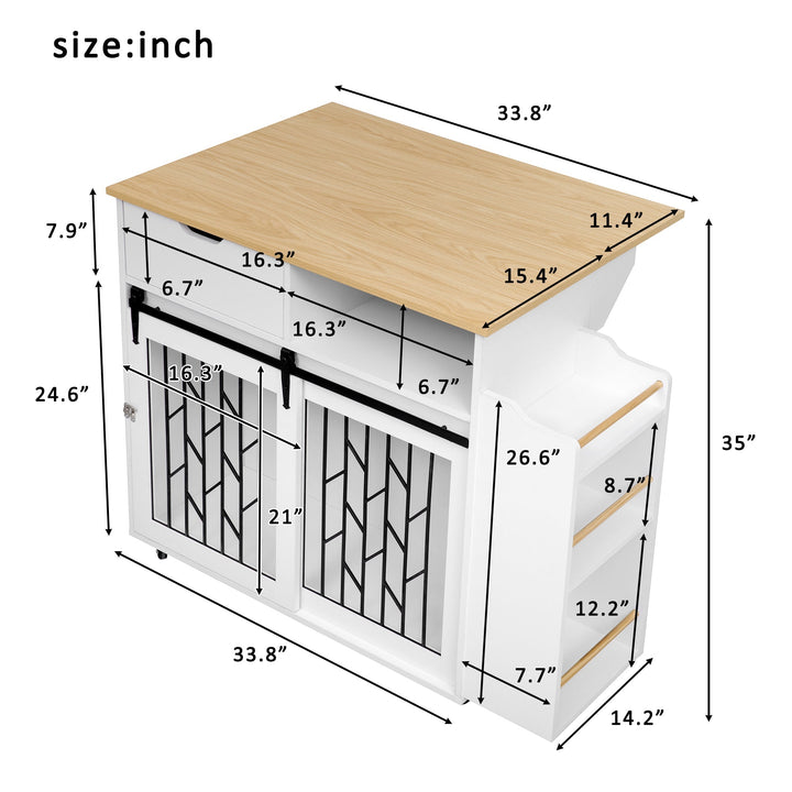 2-in-1 Pet Friendly Dog Crate Kitchen Island End Table