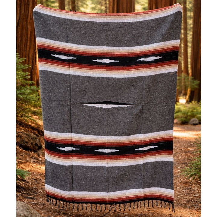 West Path Charcoal Retro Diamond Mexican Blanket