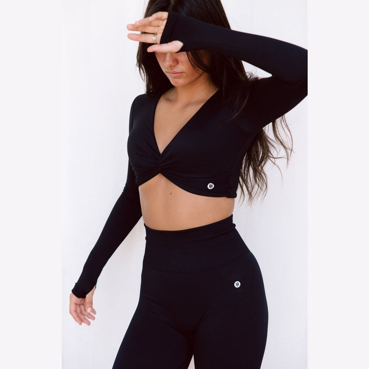 Astoria LIVE LUXE Front Crossed Sleeve Crop - Black