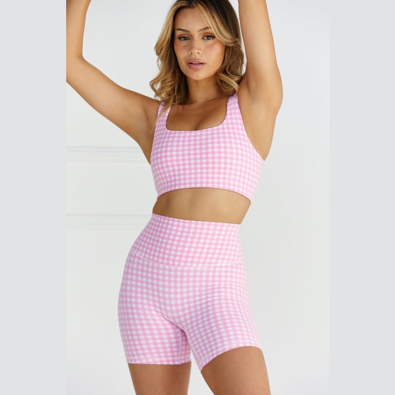 Astoria LUXE BALANCE Ruched Sports Crop - Pink Gingham