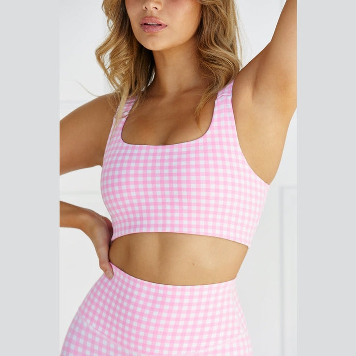 Astoria LUXE BALANCE Ruched Sports Crop - Pink Gingham