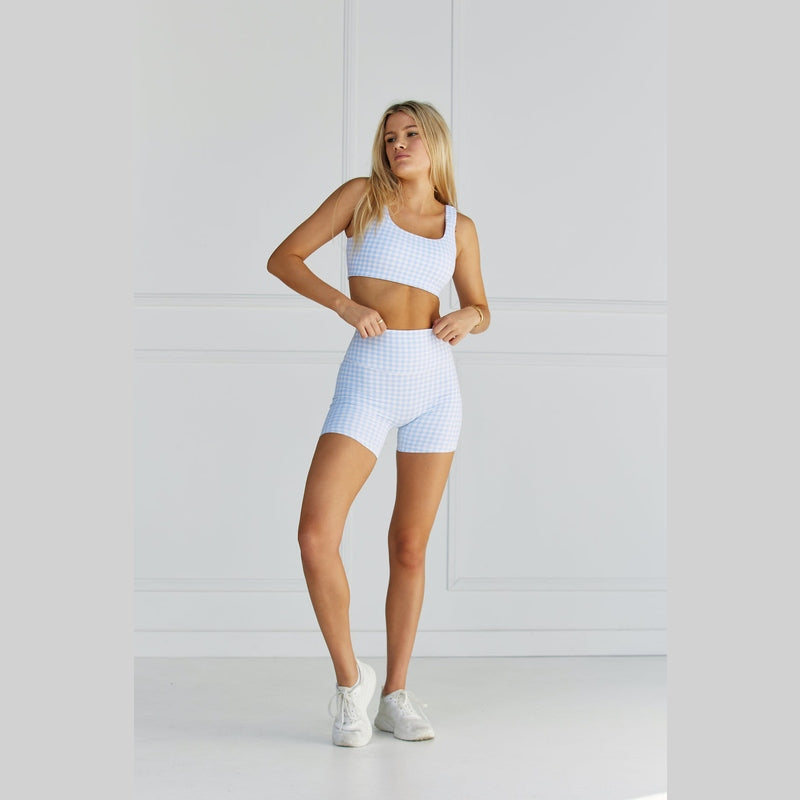 Astoria LUXE BALANCE Ruched Sports Crop - Blue Gingham