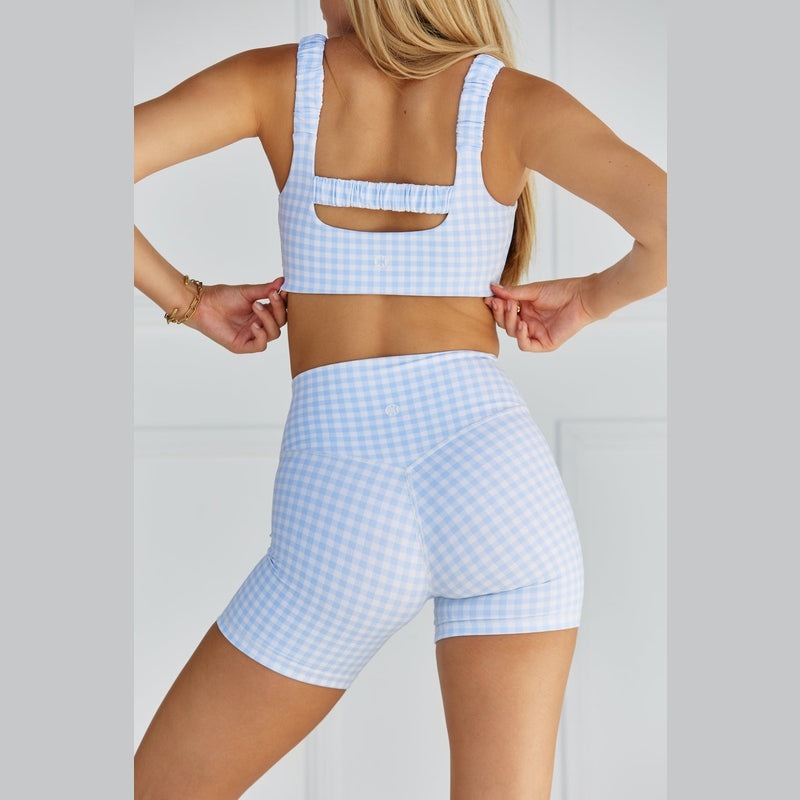 Astoria LUXE BALANCE Ruched Sports Crop - Blue Gingham