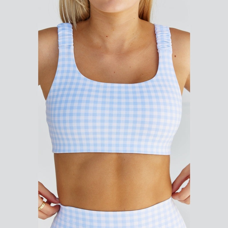 Astoria LUXE BALANCE Ruched Sports Crop - Blue Gingham