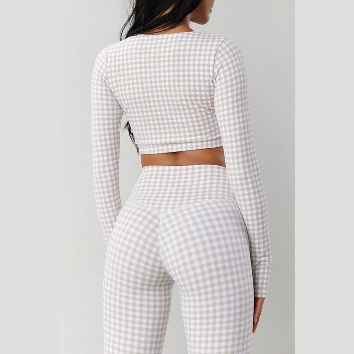 Astoria LUXE BALANCE Staple Sleeved Crop - Beige Gingham