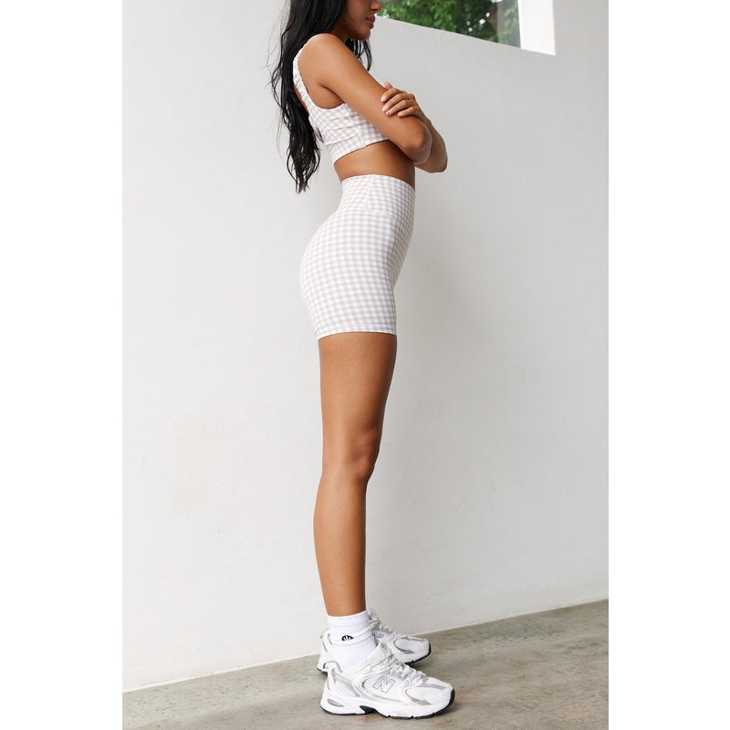 Astoria LUXE BALANCE Ruched Sports Crop - Beige Gingham