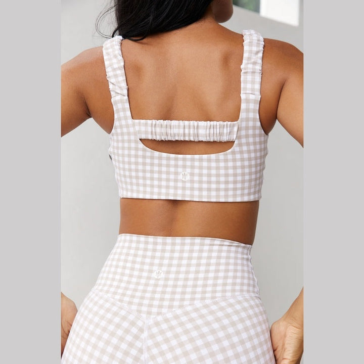 Astoria LUXE BALANCE Ruched Sports Crop - Beige Gingham