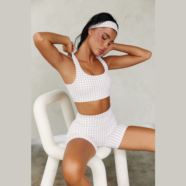 Astoria LUXE BALANCE Ruched Sports Crop - Beige Gingham