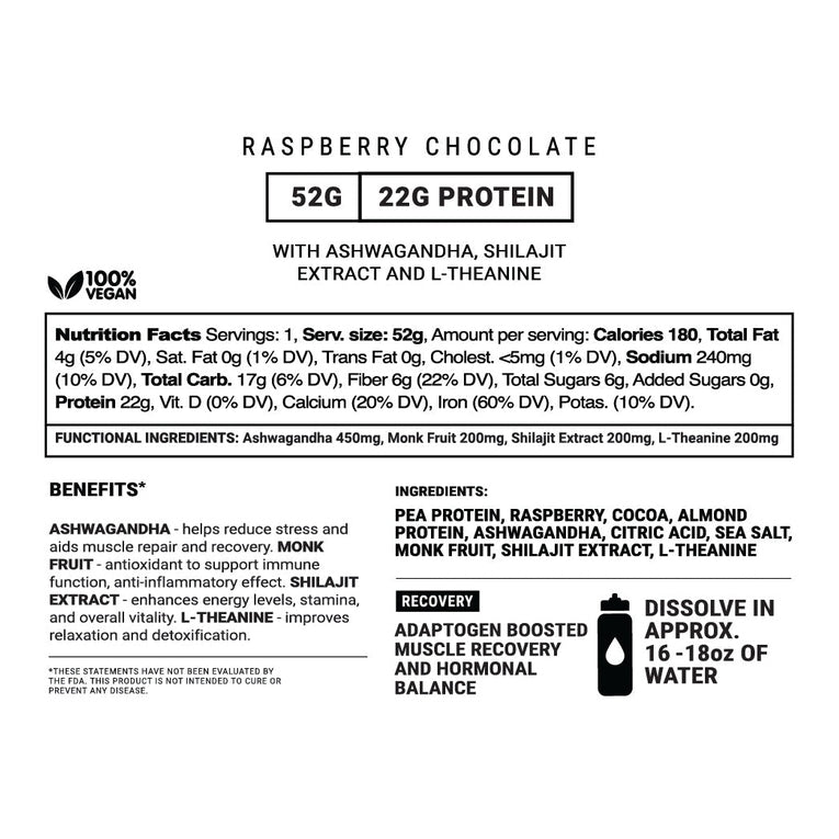 Chocolate Raspberry Recovery Protein Shake w/Adaptogens