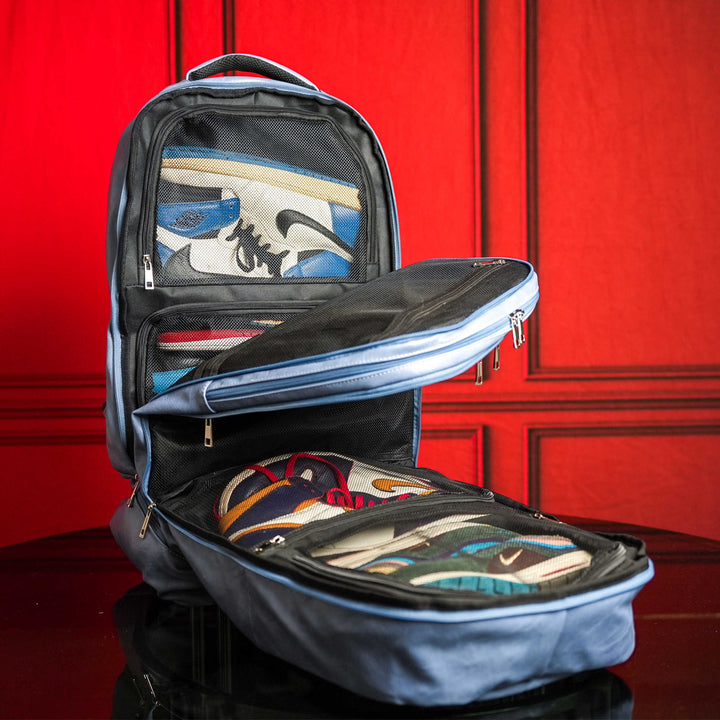 Sole Premise Baby Blue Leather Luxury Carry-On Backpack Patented Signature Design