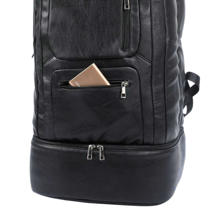 Sole Premise Black Leather Luxury Carry On Backpack Patented Signature Design