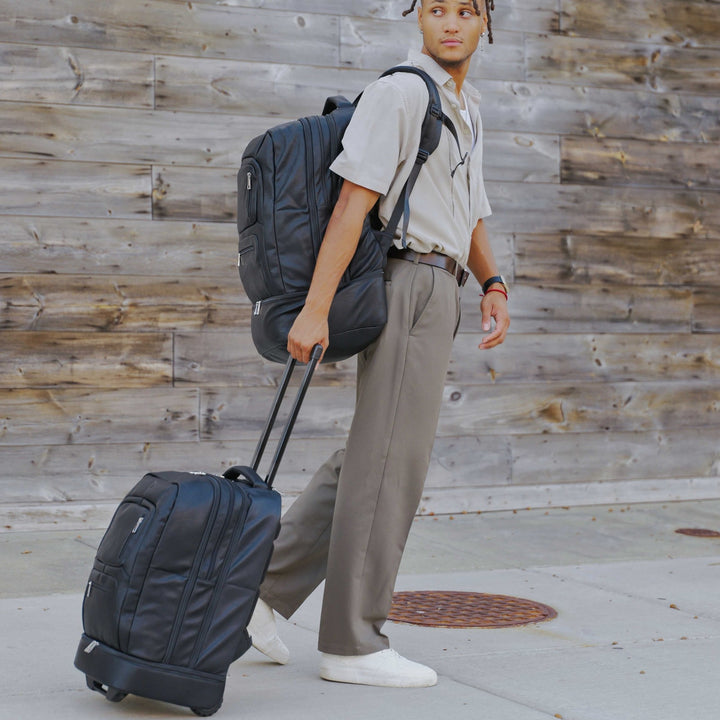 Sole Premise Black Leather Luxury Carry On Backpack Patented Signature Design