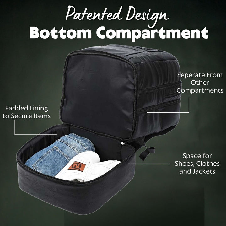Sole Premise Black Leather Luxury Carry On Backpack Patented Signature Design