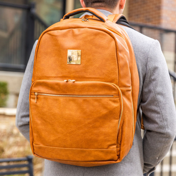 Sole Premise Brown Tumbled Leather Daily Commuter Backpack