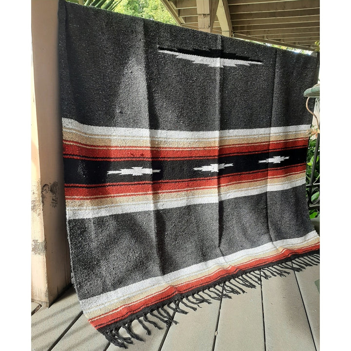 West Path Charcoal Retro Diamond Mexican Blanket
