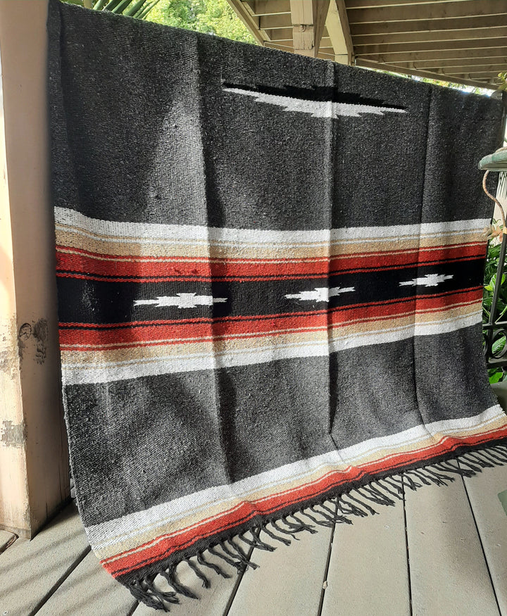 West Path Charcoal Retro Diamond Mexican Blanket