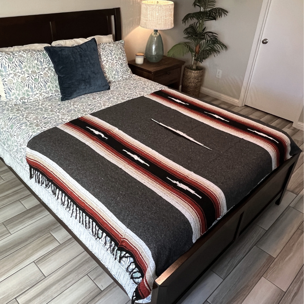 West Path Charcoal Retro Diamond Mexican Blanket