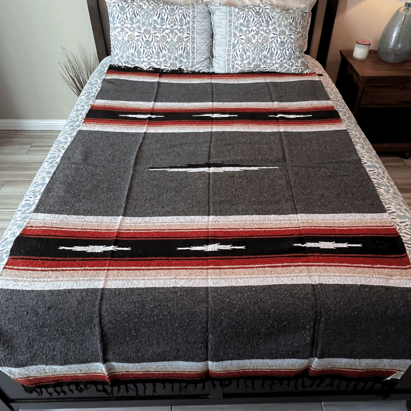 West Path Charcoal Retro Diamond Mexican Blanket