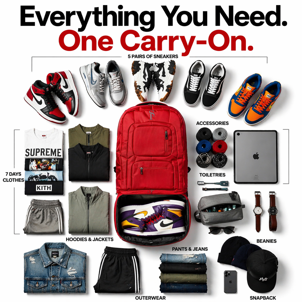 Sole Premise Red Polyester Carry-On Bag Patented Signature Design