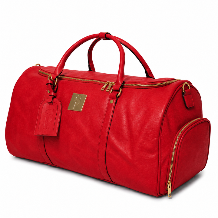 Sole Premise Red Tumbled Leather Duffle Bag (New Weekender Design)