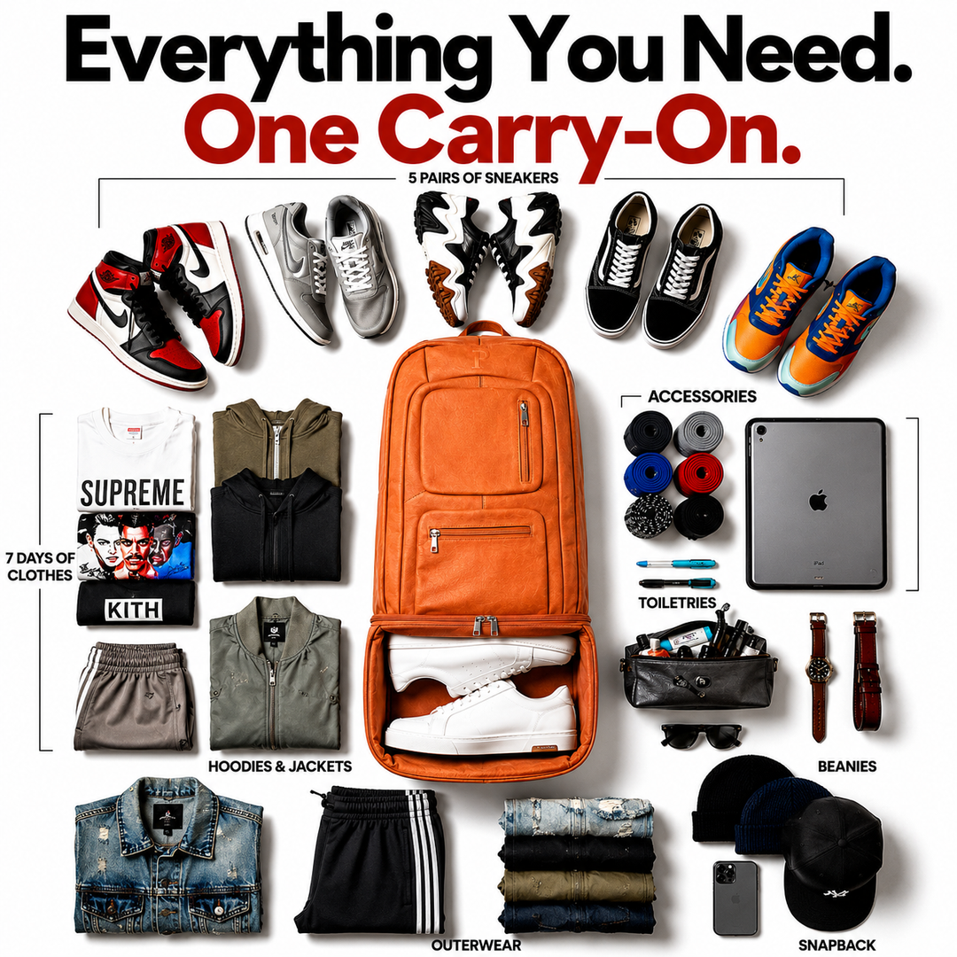 Sole Premise Orange Leather Luxury Carry-On Backpack (Patented Signature Design)
