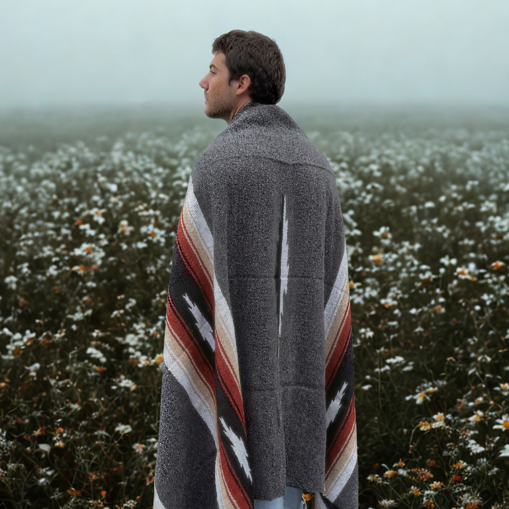 West Path Charcoal Retro Diamond Mexican Blanket