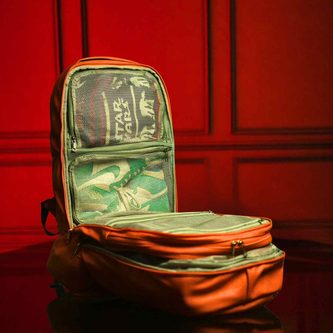 Sole Premise Orange Leather Luxury Carry-On Backpack (Patented Signature Design)