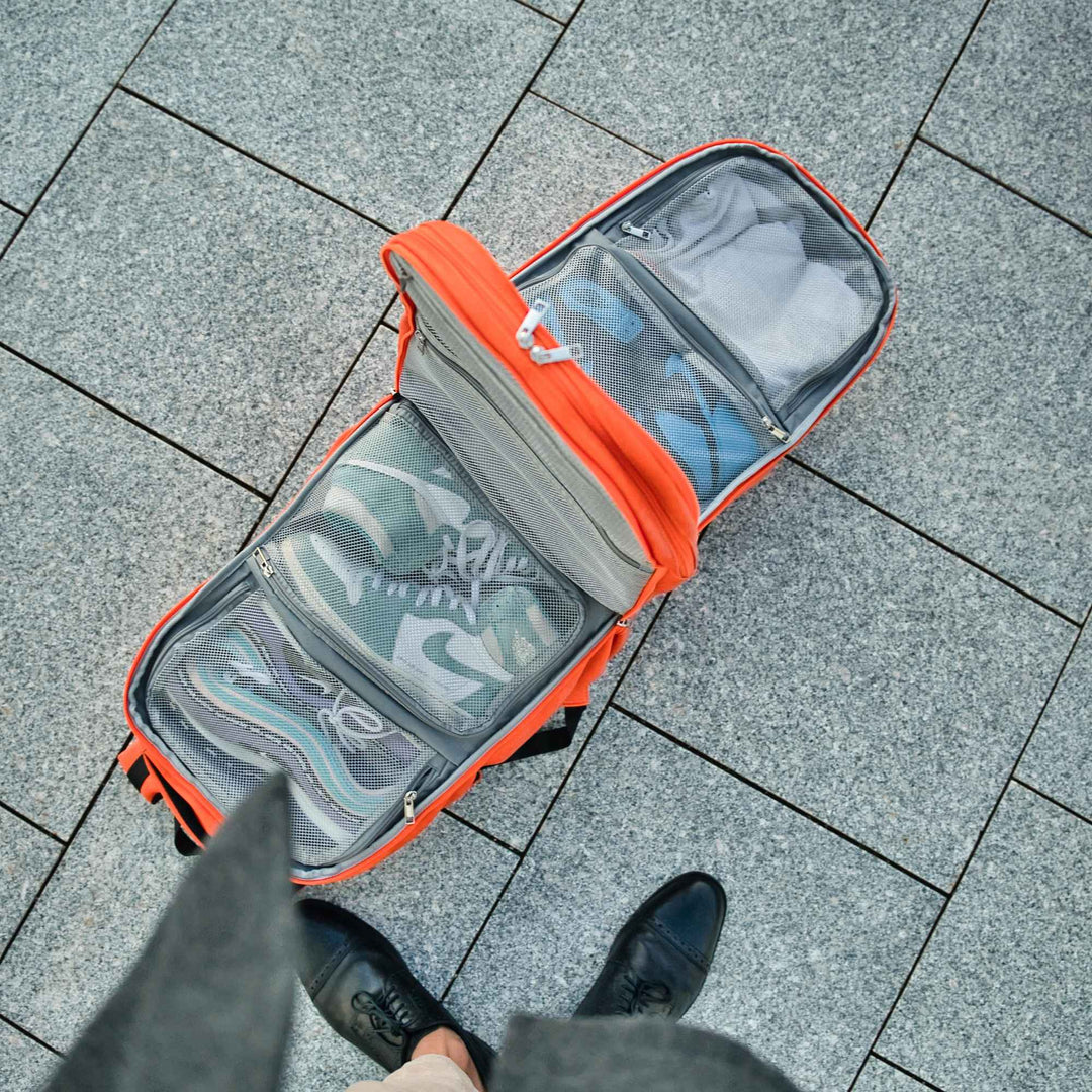 Sole Premise Orange Leather Luxury Carry-On Backpack (Patented Signature Design)