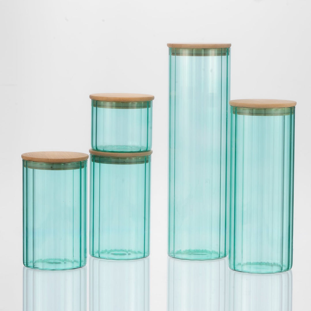 Glass Canister Set & Bamboo Lid - Diamond Blue