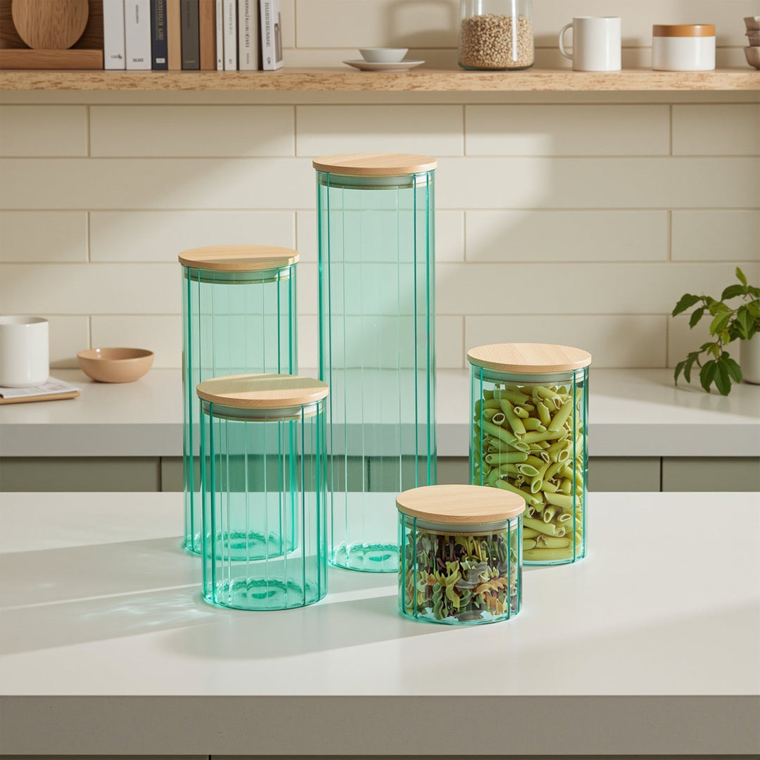 Glass Canister Set & Bamboo Lid - Diamond Blue