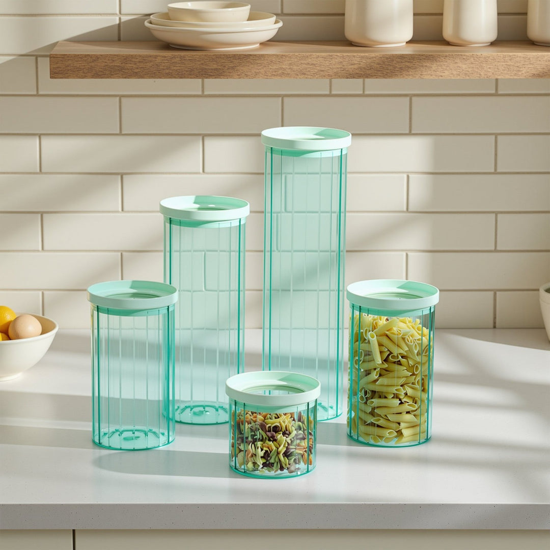 Glass Canister Set & Glass Lid - Diamond Blue