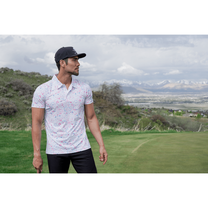 Shank it Golf Paint Splatter Polo White