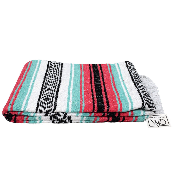 West Path Seafoam Green & Coral Mexican Falsa Blanket