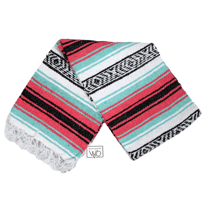 West Path Seafoam Green & Coral Mexican Falsa Blanket