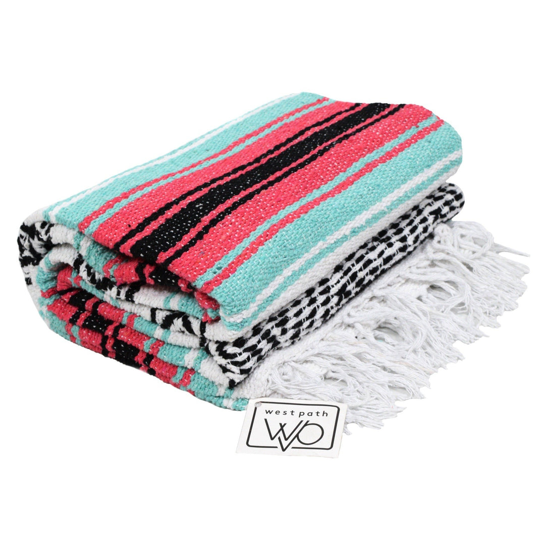 West Path Seafoam Green & Coral Mexican Falsa Blanket