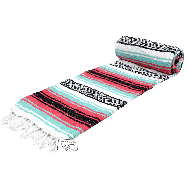 West Path Seafoam Green & Coral Mexican Falsa Blanket