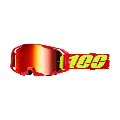 100% ARmatic Goggles with 3-D Molded Lens in red frame and mirror red lens, featuring quick-release system for industrial and sports eye protection.
