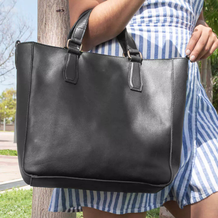 Ellington Leather Market Tote with Zippered Pouch