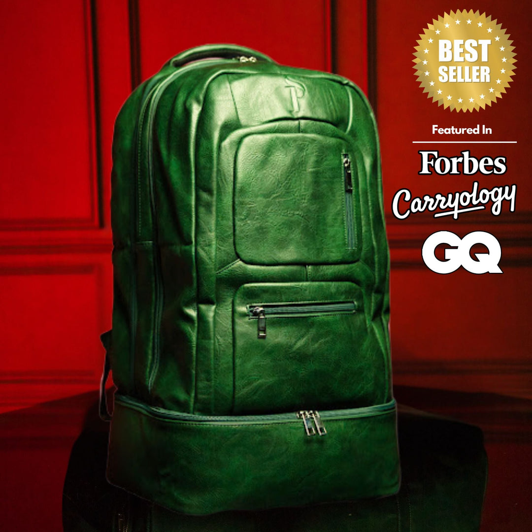 Sole Premise Emerald Green Leather Luxury Carry-On Backpack Patented Signature Design