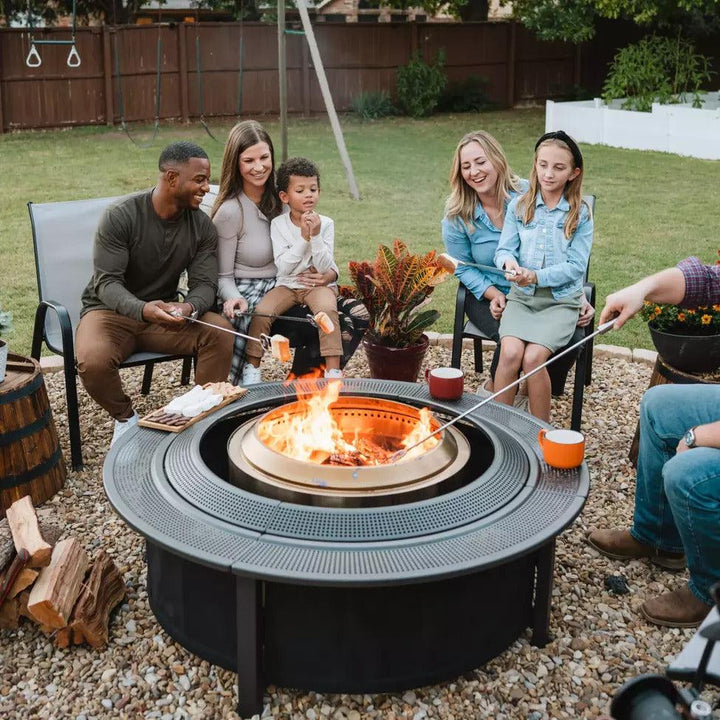 TRAPSKI Solo Stove Fire Pit Surround Tabletops | Elevation for Small & Large Wood Burning Fire Pits, Powder-Coated Steel/UV-Resistant Outdoor Fabric