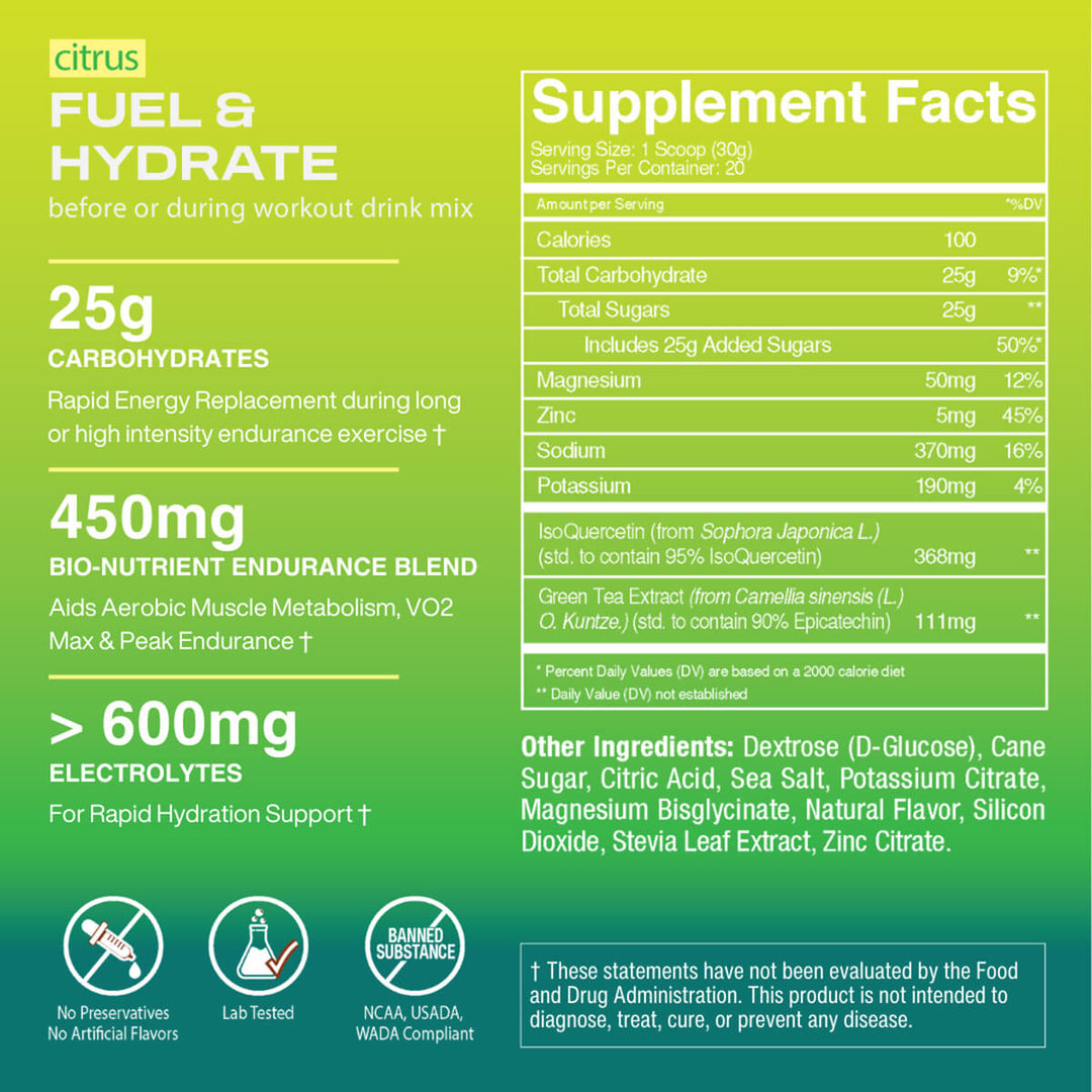 Fuel Hydrate Drink Mix Citrus - 20 Servings