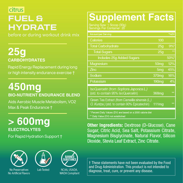 FUEL & HYDRATE DRINK MIX - Citrus for Endurance