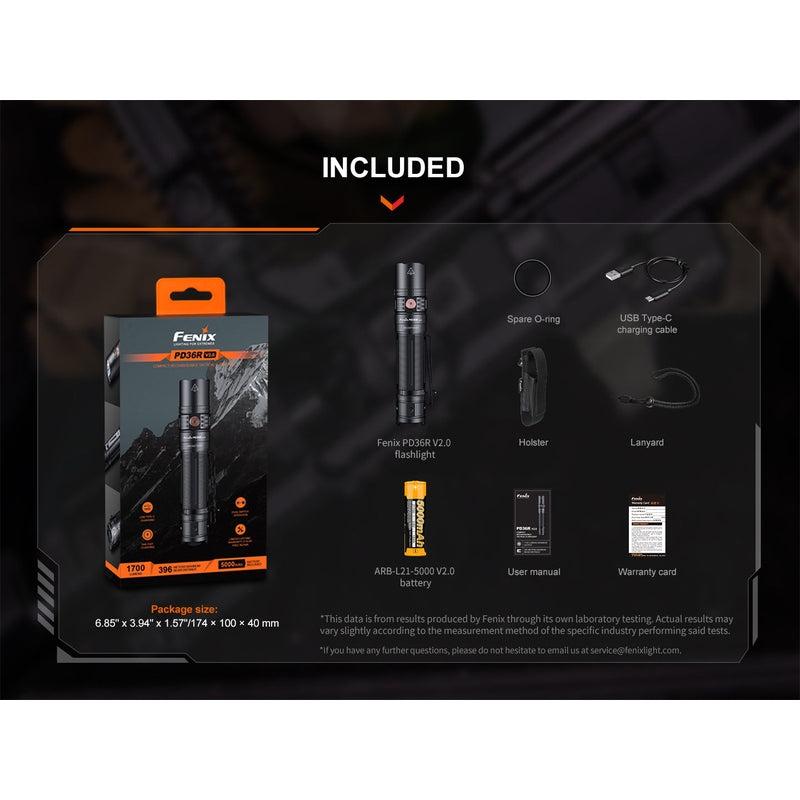 Fenix PD36R V2 Compact Rechargeable Tactical Flashlight - 1700 Lumens