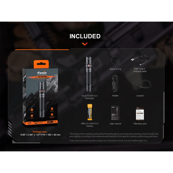 Fenix PD36R V2 Compact Rechargeable Tactical Flashlight - 1700 Lumens