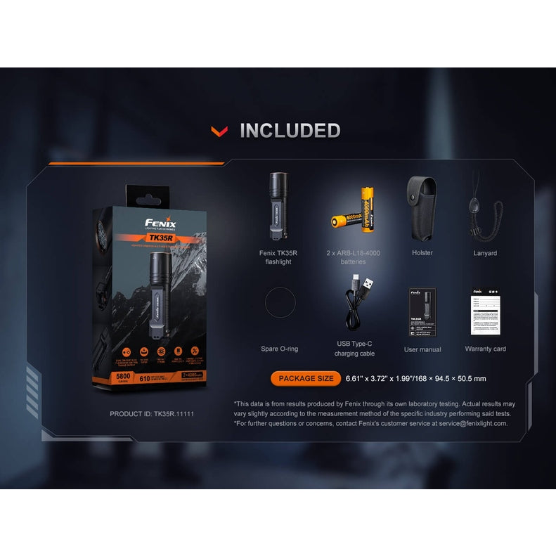 Fenix TK35R Rechargeable High-Performance Tactical Flashlight with UV Output